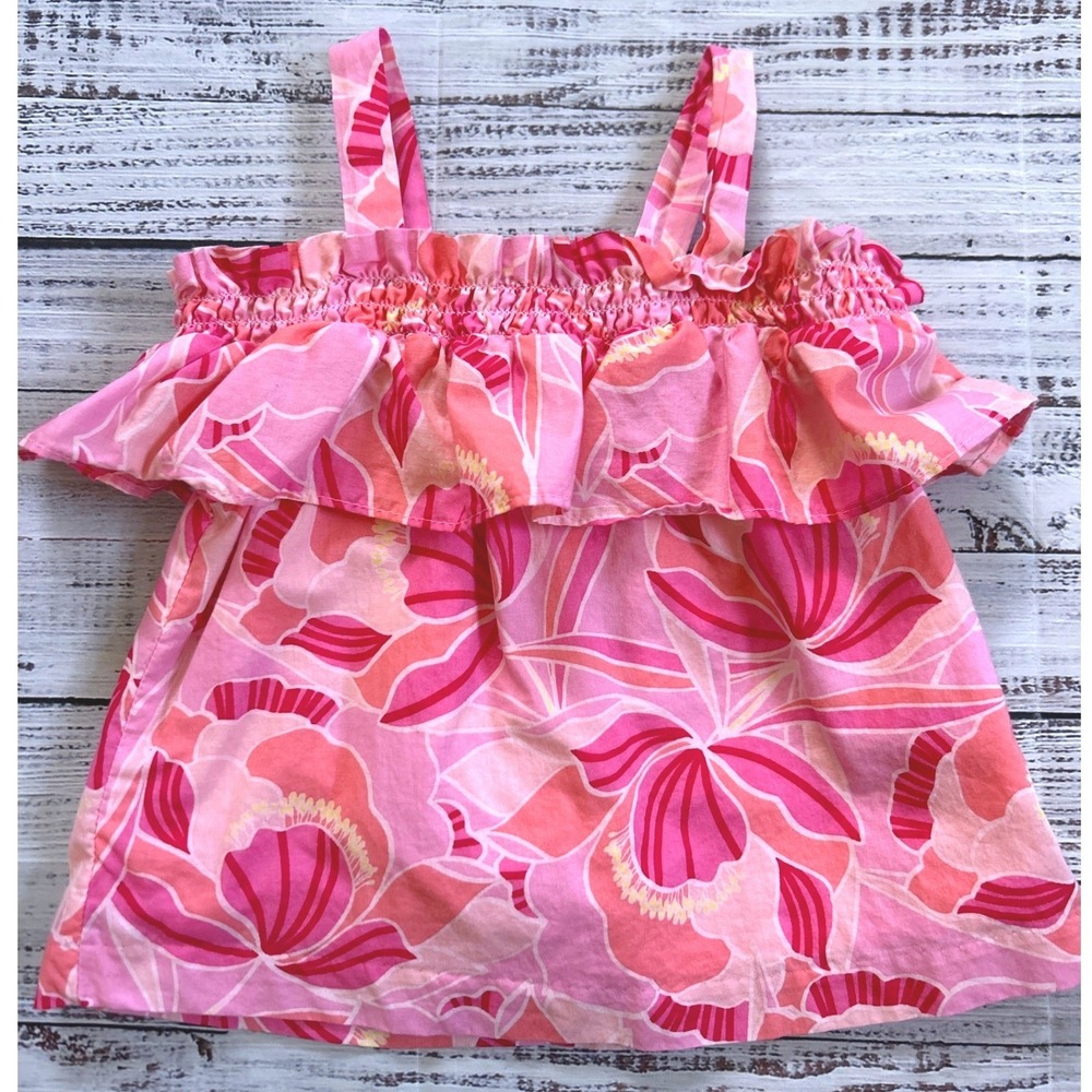 Janie and Jack Floral Ruffle Top Kids 18-24‎ Months Pink Sleeveless Smocked
